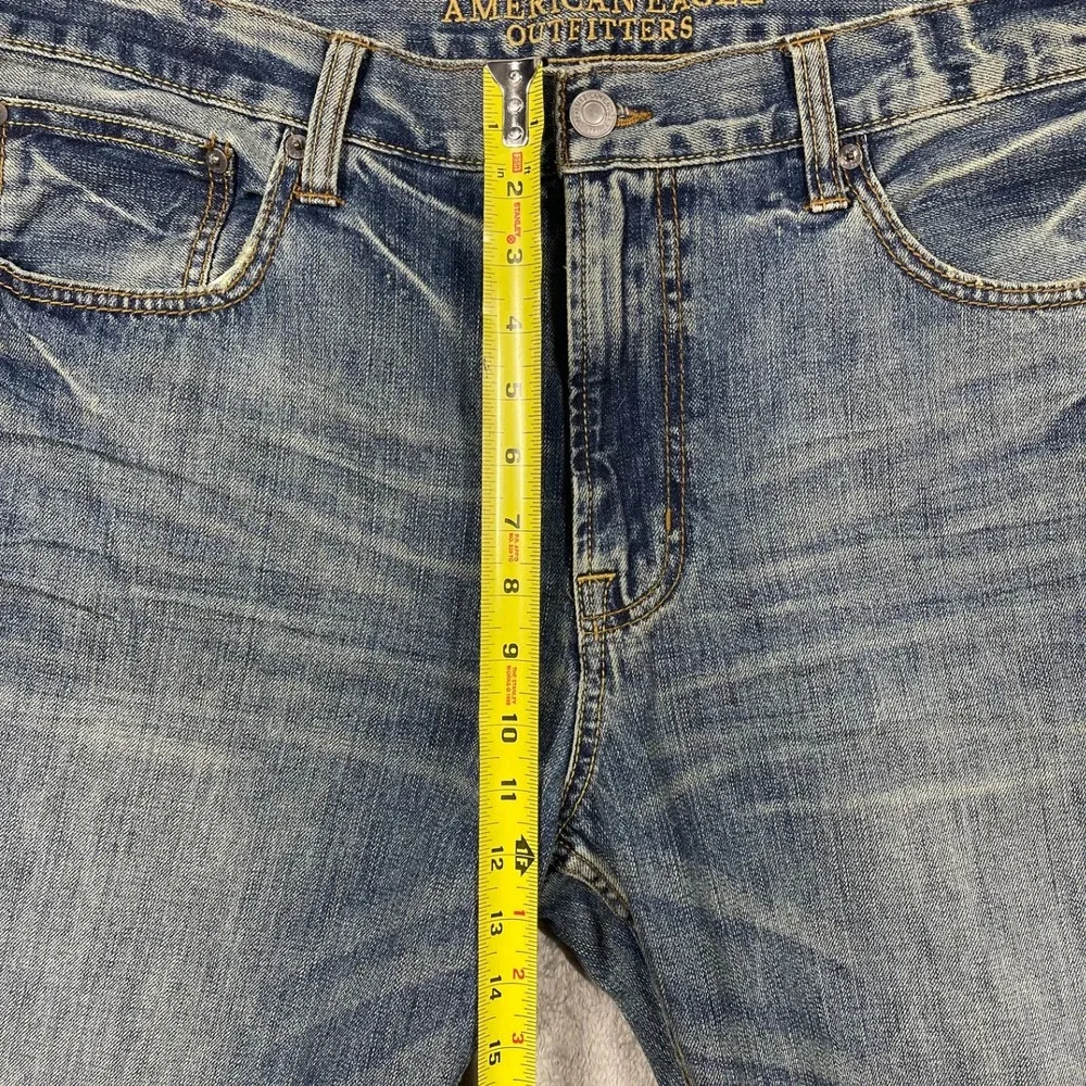 American Eagle Loose‎ Jeans Men 38x32 Blue Medium Wash Whiskered Denim NEW